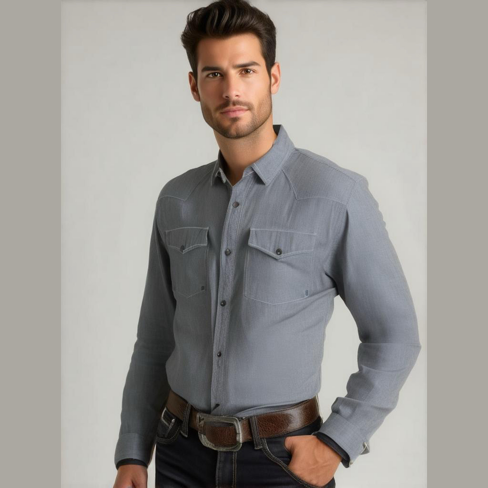 Ocean Current‎ Gray Snap Front Long Sleeve Western Shirt Men's Size XL - Picture 2 of 13